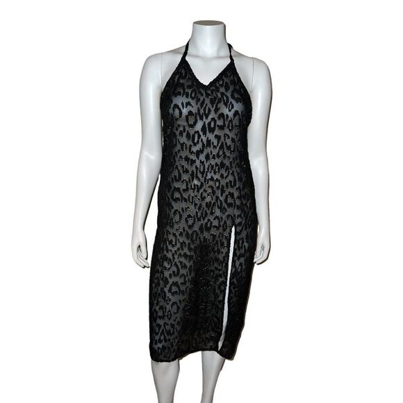 Miken Juniors' Lurex Animal-Print Midi Cover-Up Dress Black Extra Small NWOT - Picture 2 of 6